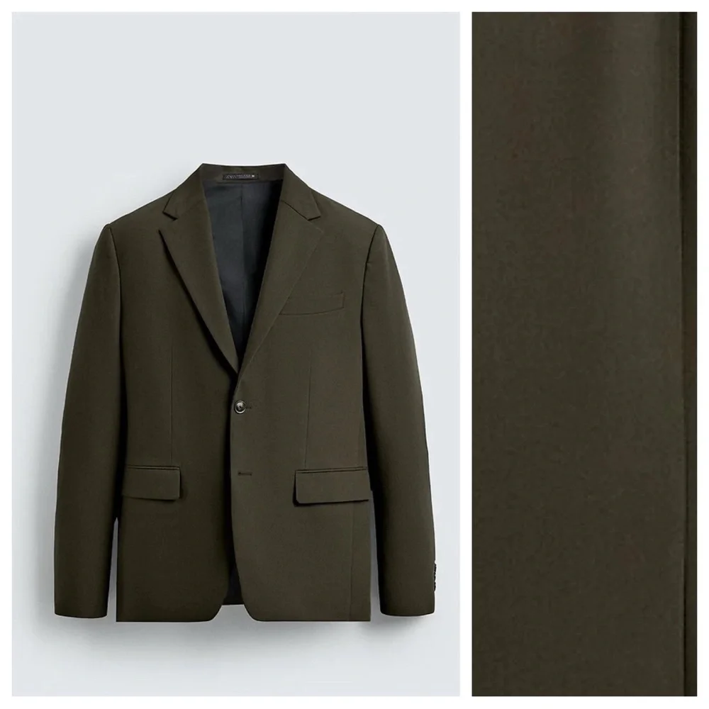 NWT. Zara Man Dark Khaki  Viscose Blend Slim Fit Suit Blazer.  Size L.